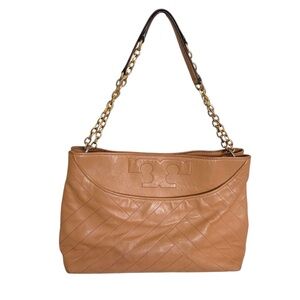 Tory Burch Alexa Quilted Slouchy Leather Tote Bag Chain Strap Luxury Designer
